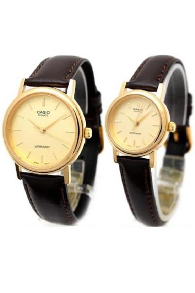Casio 1095Q-9A - Casual Watch - Jam Tangan Couple - Strap Leather - Darkbrown Gold