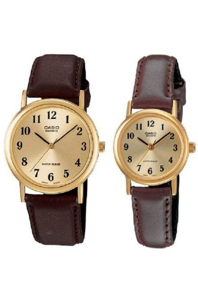 Casio 1095Q-9B1 - Casual Watch - Jam Tangan Couple - Strap Leather - Darkbrown Gold