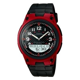 Casio Analog Digital AW-80-4AVDF - Jam Tangan Pria - Hitam-Merah - Rubber  