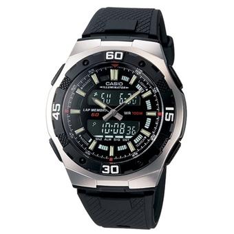 Casio Analog Digital Jam Tangan Pria - Hitam - Strap Karet - AQ-164W-1A  