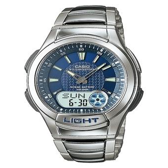 Casio Analog Digital Jam Tangan Pria - Silver Biru - Strap Rantai - AQ-180WD-2A  