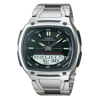 Casio Analog Digital Jam Tangan Pria - Silver Hitam - Strap Rantai - AW-81D-1A  