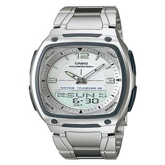 Casio Analog Digital Jam Tangan Pria - Silver Putih - Strap Rantai - AW-81D-7A  