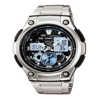 Casio Analog Digital Jam Tangan Pria - Silver - Strap Rantai - AQ-190WD-1A  