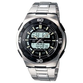 Casio Analog Digital Jam Tangan Pria - Silver - Strap Rantai - AQ-164WD-1A  