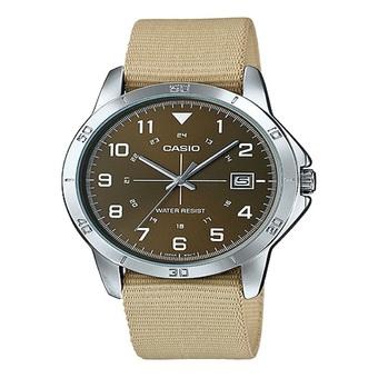 Casio Analog Jam Tangan Pria - Cokelat - Strap Kanvas - MTP-V008B-5B  