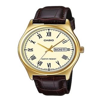 Casio Analog Jam Tangan Pria - Gold - Strap Kulit - MTP-V006GL-9B  