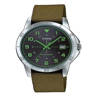 Casio Analog Jam Tangan Pria - Hijau Army - Strap Kanvas - MTP-V008B-3B  