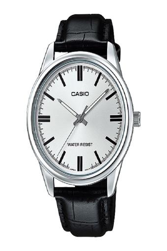 Casio Analog Jam Tangan Pria - Hitam-Silver - Strap Kulit - MTP-V005L-7A  