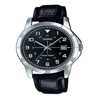 Casio Analog Jam Tangan Pria - Hitam - Strap Kulit - MTP-V008L-1B  