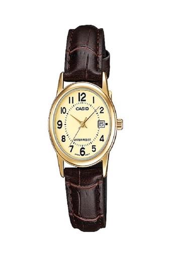 Casio Analog Jam Tangan Wanita - Cokelat-Emas - Strap Kulit - LTP-V002GL-9B  