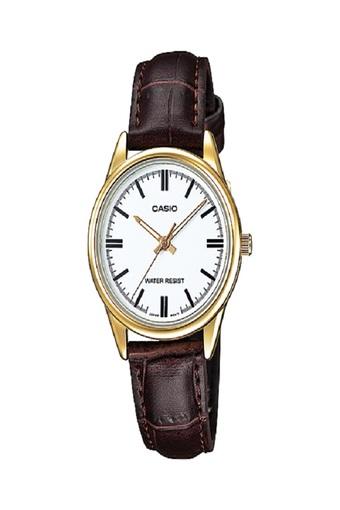 Casio Analog Jam Tangan Wanita - Gold Cokelat - Strap Kulit - LTP-V005GL-7A  