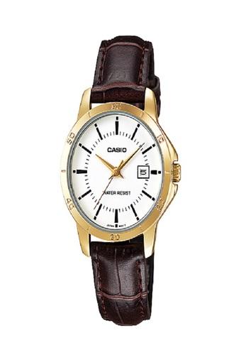 Casio Analog Jam Tangan Wanita - Gold Cokelat - Strap Kulit - LTP-V004GL-7A  