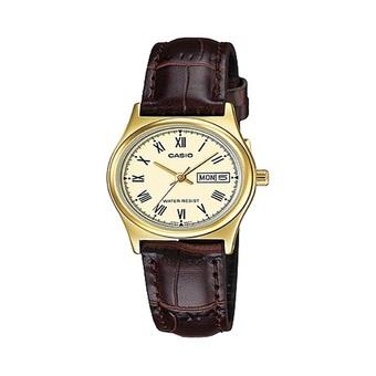 Casio Analog Jam Tangan Wanita - Gold - Strap Kulit - LTP-V006GL-9B  