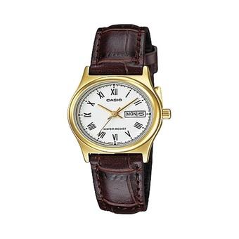 Casio Analog Jam Tangan Wanita - Gold - Strap Kulit - LTP-V006GL-7B  