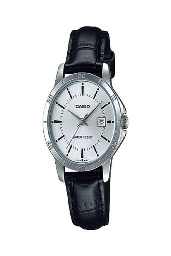 Casio Analog Jam Tangan Wanita - Hitam Silver - Strap Kulit - LTP-V004L-7A  