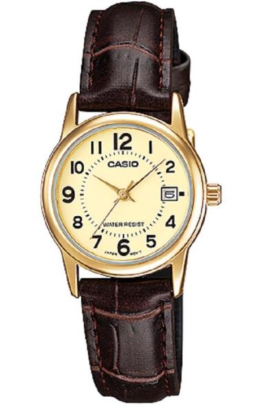 Casio Analog LTP-V002GL-9BUDF Jam Tangan Wanita Genuine Leather Band - Cokelat Gold