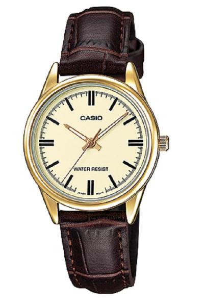 Casio Analog LTP-V005GL-9AUDF Jam Tangan Wanita Genuine Leather Band - Gold - Cokelat