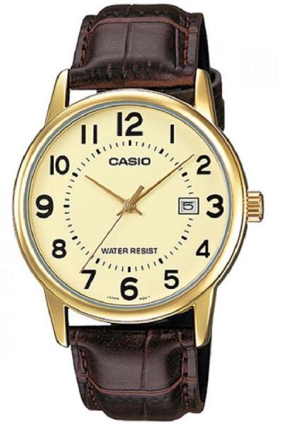 Casio Analog MTP-V002GL-9BUDF Jam Tangan Pria Genuine Leather Band - Coelat - Gold