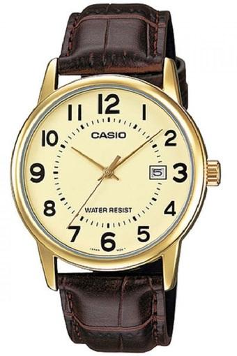 Casio Analog Watch Jam Tangan Pria - Cokelat Gold - Genuine Leather Band - MTP-V002GL-9BUDF  