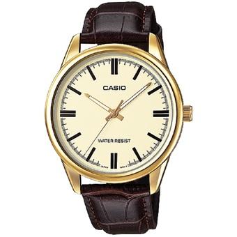 Casio Analog Watch - Jam Tangan Pria - Gold Cokelat - Strap Kulit - MTP-V005GL-9AUDF  