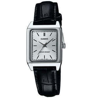 Casio Analog Watch Jam Tangan Wanita - Black Silver - Strap Genuine Leather - LTP-V007L-7E1UDF  