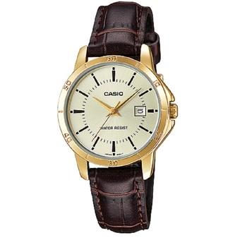 Casio Analog Watch - Jam Tangan Wanita - Cokelat Gold - Strap Kulit - LTP-V002GL-9AUDF  