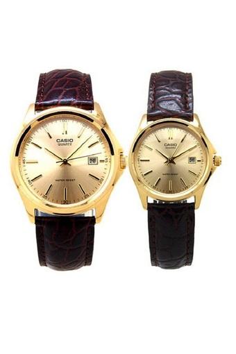 Casio Couple Watch Jam Tangan Couple - Cokelat - Strap Stainless Steel - 1183Q-9A  