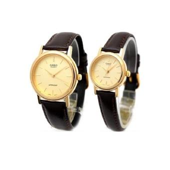 Casio Couple Watch Jam Tangan Couple - Darkbrown Gold - Strap Leather - Casual Watch - 1095Q-9A  