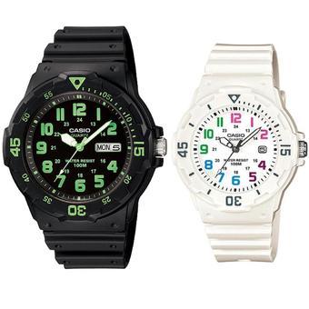 Casio Couple Watch Jam Tangan Couple - Hitam Putih - Strap Karet - Sporty Couple -MRW200H-3B  