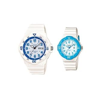 Casio Couple Watch Jam Tangan Couple - Putih - Strap Karet - Sporty Couple + free Aviator Sunglasess include box glasses  