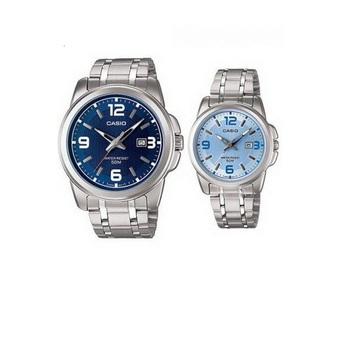 Casio Couple Watch Jam Tangan Couple - Silver - Strap Stainless Steel - 1314D + free Aviator Sunglasess include box glasses  