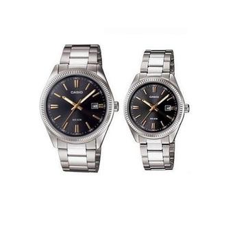 Casio Couple Watch Jam Tangan Couple - Silver - Strap Stainless Steel - 1302D-1A2 + free Aviator Sunglasess include box glasses  