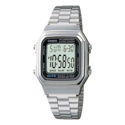 Casio Digital A178WA-1ADF Jam Tangan Unisex Chrome Plated Resin - Silver