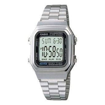 Casio Digital A178WA-1ADF - Jam Tangan Unisex - Silver - Chrome Plated - Resin  