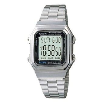 Casio Digital A178WA-1ADF - Jam Tangan Unisex - Silver - Chrome plated resin  