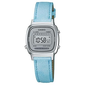 Casio Digital Jam Tangan Wanita - Biru Muda - Strap Kulit - LA-670WL-2A  