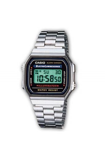 Casio Digital Jam Tangan Wanita - Silver - Strap Rantai - A-168WA-1U  