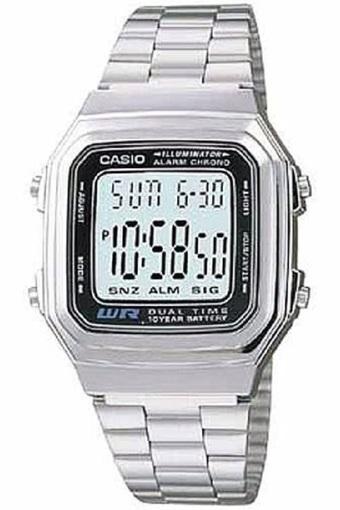 Casio Digital Jam Tangan Wanita - Silver - Strap Rantai - A-178WA-1A  