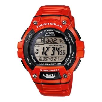 Casio Digital Watch W-S220-4AVDF - Jam Tangan Pria - Karet - Tough Solar - Merah  