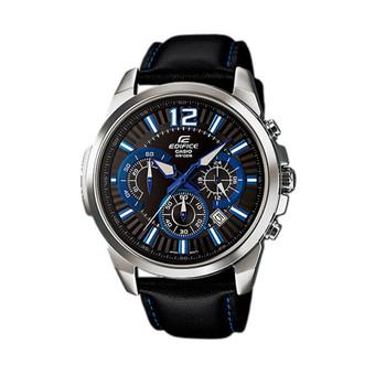 Casio Edifice EFR-535L-1A2VDF - Jam Tangan Pria - Hitam Biru - Genuine Leather  