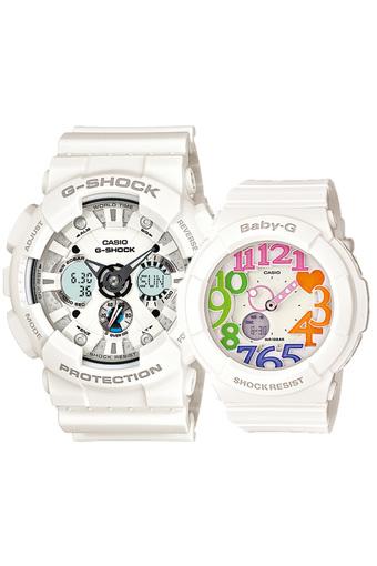 Casio G-Shock and Baby-G Couple White Resin Strap Watch GA-120A-7A & BGA-131-7B3  