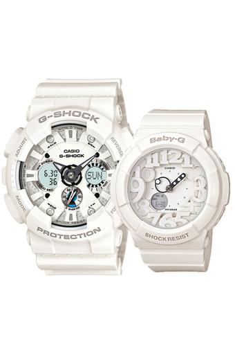 Casio G-Shock and Baby-G Couple White Resin Strap Watch GA-120A-7A & BGA-131-7B  