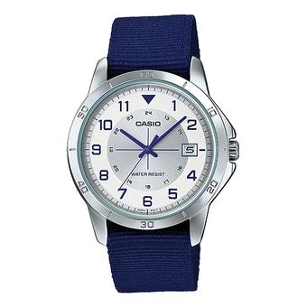 Casio Jam Tangan Pria Analog Strap Canvas MTP-V008B-7B - Biru  