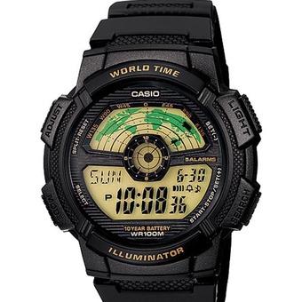 Casio Jam Tangan Pria - Hitam - Rubber Strap - AE-1100W-1BV  