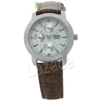 Casio - Jam Tangan Pria - Putih - Stainless Steel - Kulit Cokelat - MTP-1192E-7ADF  