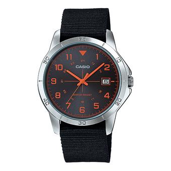 Casio - Jam Tangan Pria Wanita - Hitam Orange - Strap Kain - MTP-V008B-1BUDF  