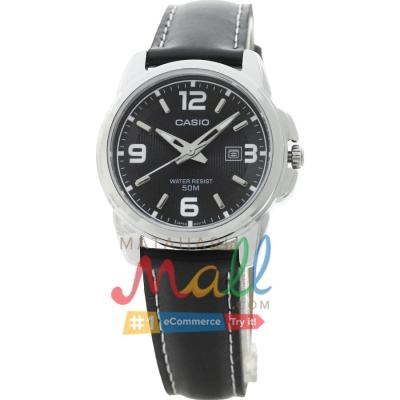 Casio Jam Tangan Wanita LTP 1314L 8AVDF Kulit Hitam - Putih Hitam