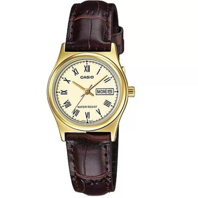 Casio LTP-V006GL-9BUDF - Analog Watch - Jam Tangan Wanita - Genuine Leather Band - Cokelat Gold