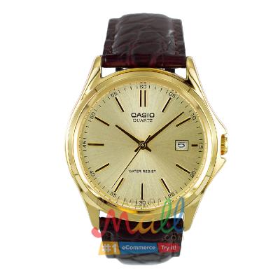 Casio MTP - 1183Q - 9ADF Stainless Steel Tali Kulit Coklat Jam Tangan Pria - Gold